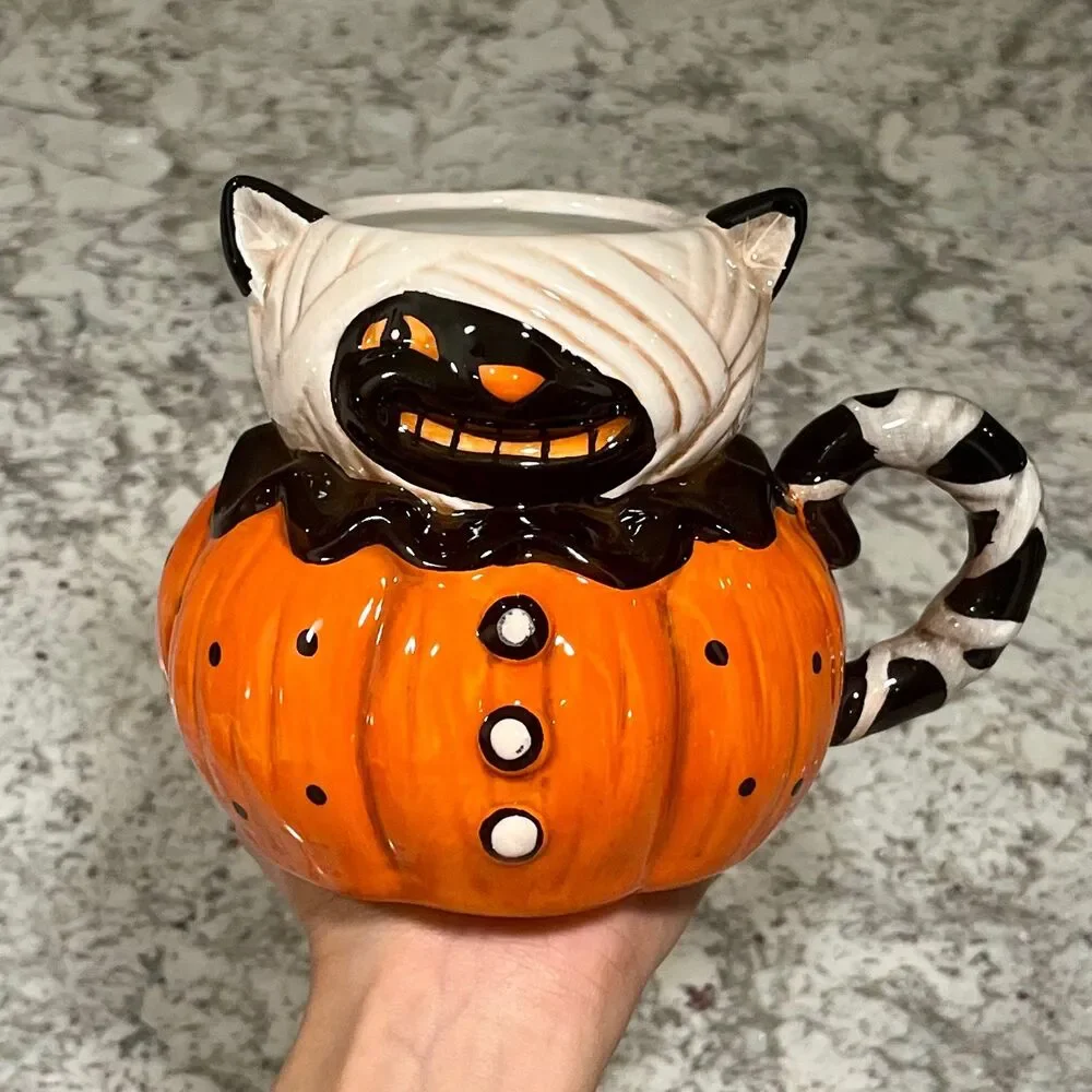 Johanna Parker Halloween Ceramic Cat Mummy Mugs Bundle (2)